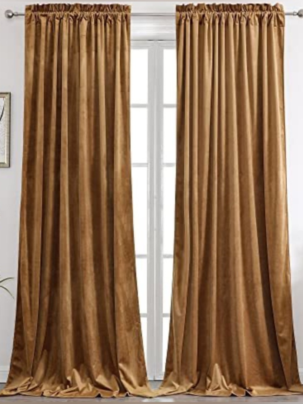 New Lux Camel Velvet Room-Darkening Curtain Drapes, 52x96”